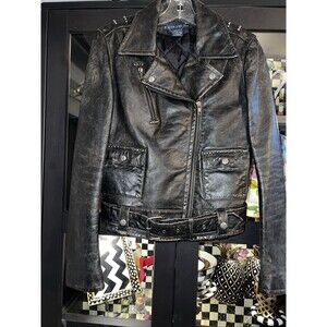 Ralph Lauren BLUE LABEL Leather MOTO Jacket S Small Studded & Fabulous Motorcyle